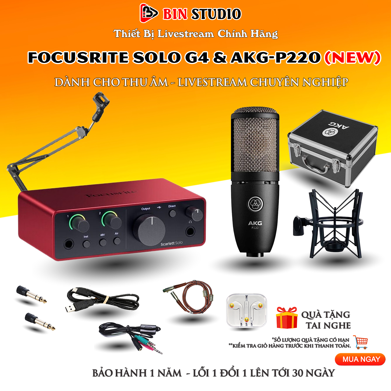 Combo Solo Gen 4 và Micro AKG P220 Thu Âm Chuyên Nghiệp Phụ Kiện Chính Hãng Bin Studio